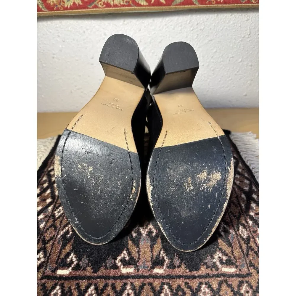 rag bone wyatt black pony hair slingback open toe bootie block heels designer 9